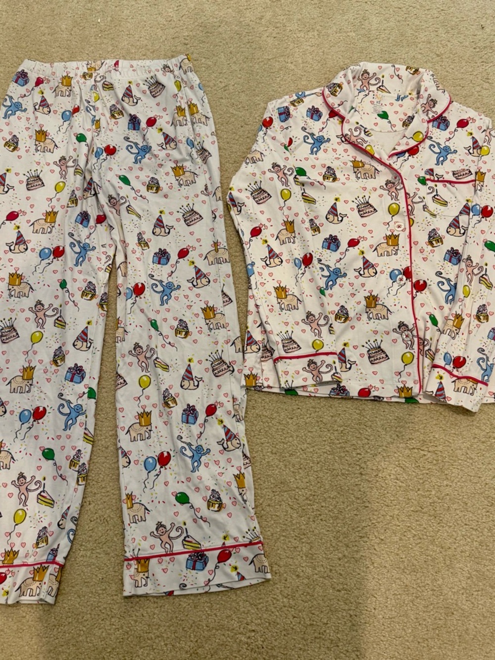 Roller Rabbit White Multicolor Party Animal Print Pajama Set